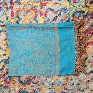 NWOT Indian paisely scarf / wrap / stole turquoise and tan